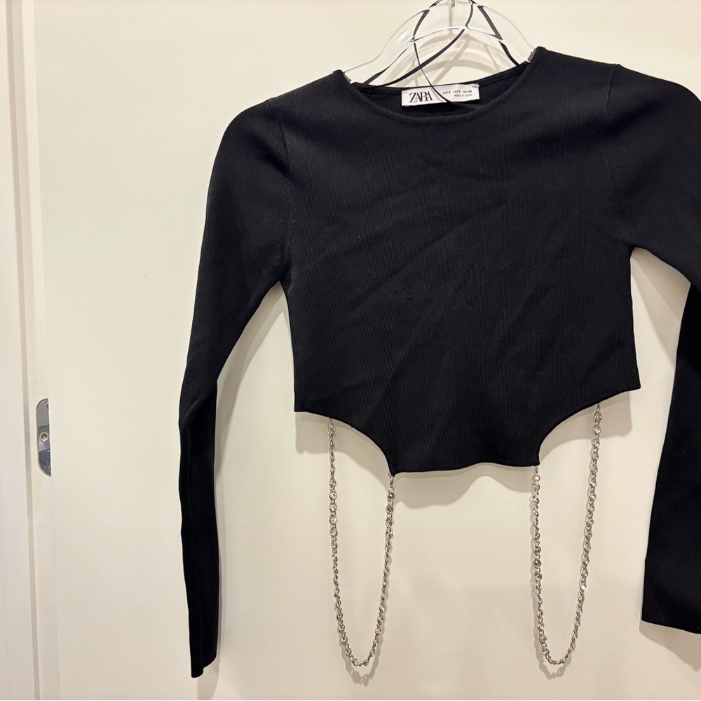 Zara Black Crop Top with Chain Accents